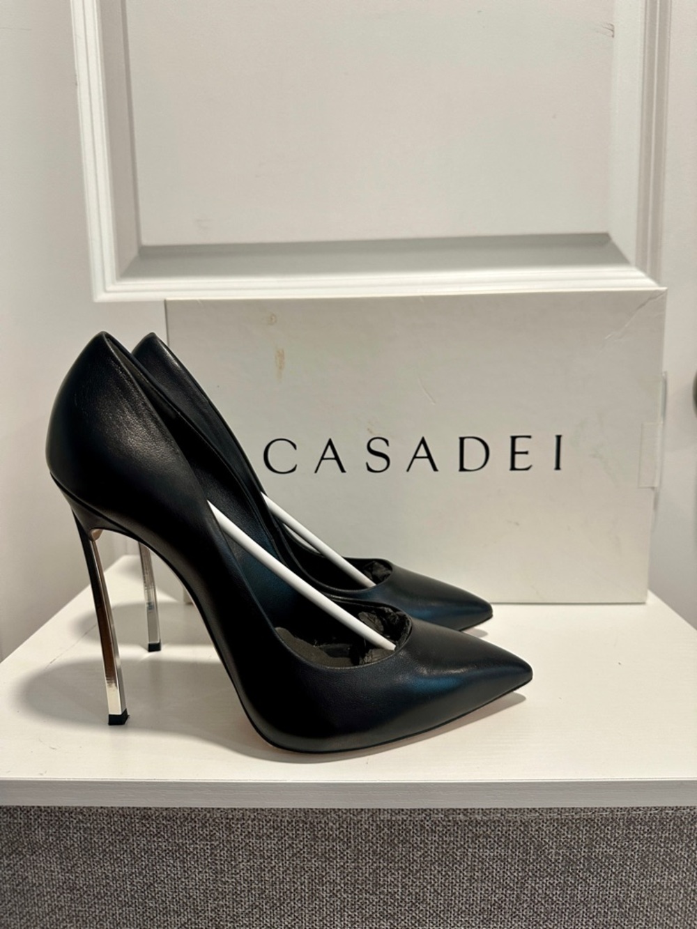 Casadei 115mm Blade Pumps Black Leather Pointed Heel Stiletto 37.5